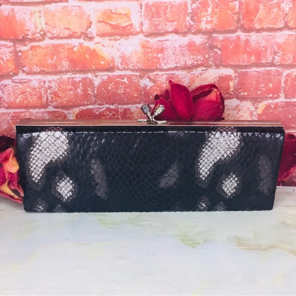Vintage 80s Black Patent Snakeskin Box Clutch